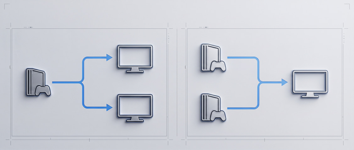 Professional active 4K HDMI splitter with EDID connected in a multi-screen installation