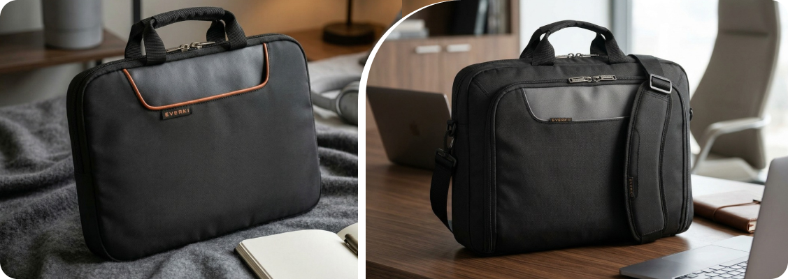 EVERKI backpack display presenting an advanced design dedicated to the safe storage of IT devices.