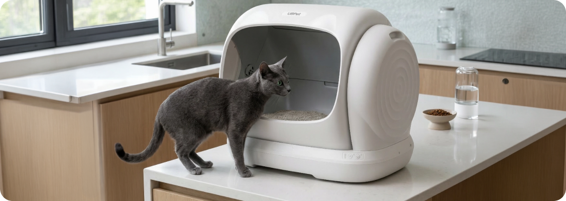 Automatic cat litter box in a modern interior