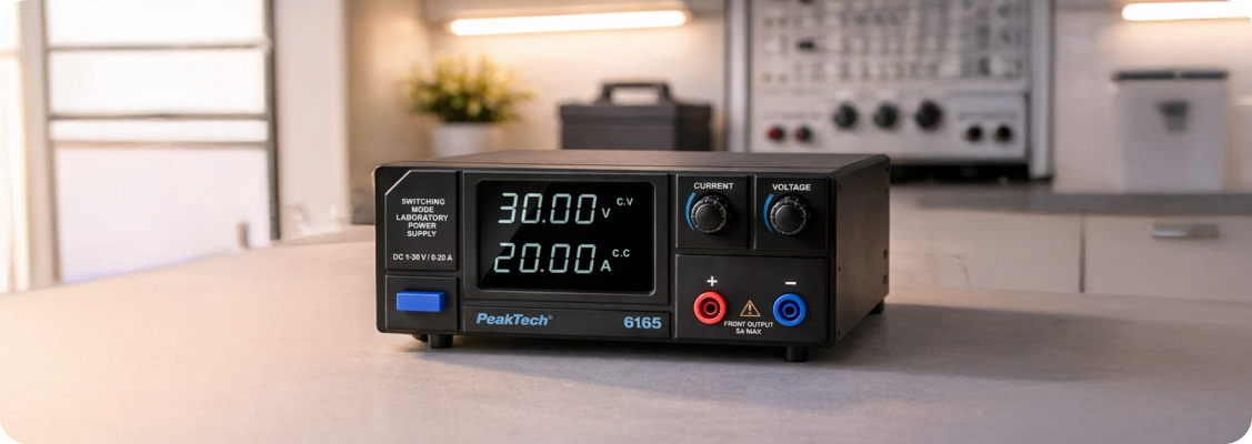 Laboratórny zdroj používaný na testovanie elektronických obvodov a mikrokontrolérov