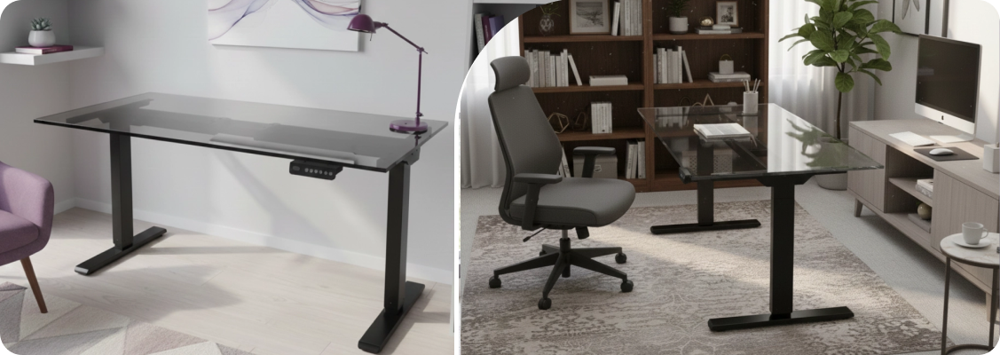 Modern electric desk tailored to the individual needs of the user in a home office