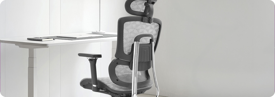 Mesh office chair with active lumbar support, view of sacral section adjustment