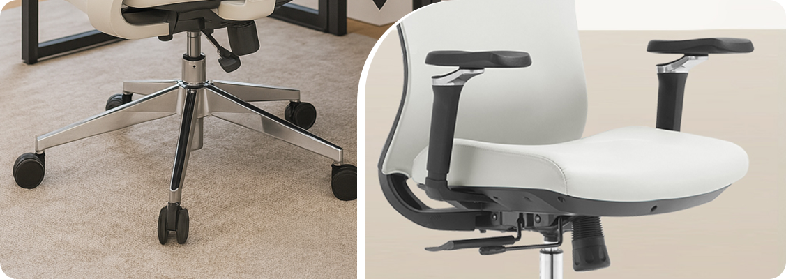 Ergonomic leather chair with adjustable 5D armrests
