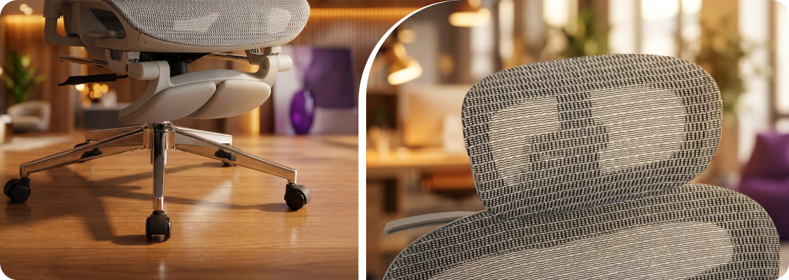Adjustable headrest in the Spacetronik Ergo+ Springle ergonomic chair providing ideal support for the neck and nape