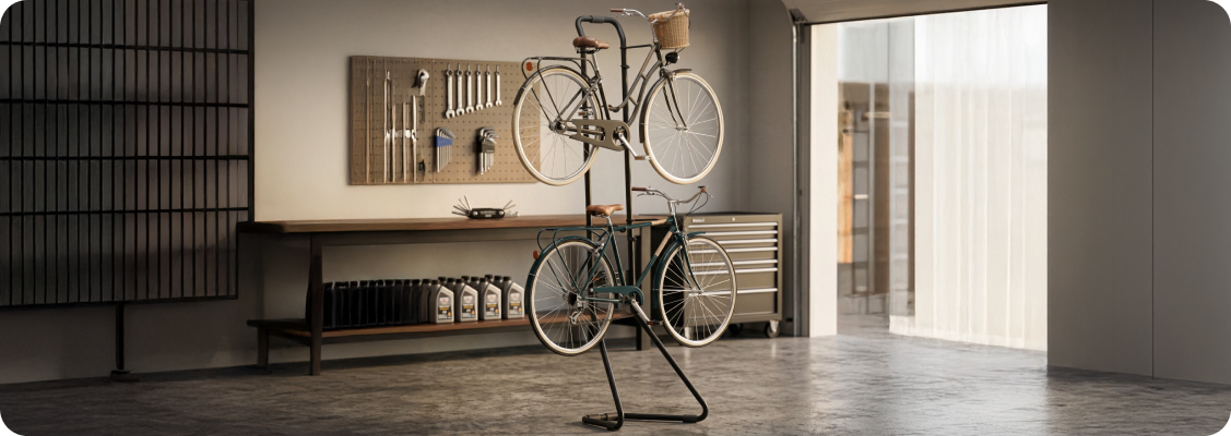 folding step stool in the garage for safe access to ceiling shelves