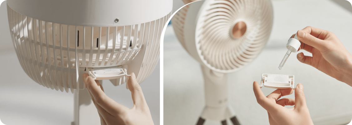 Spacetronik Airpuff – quiet desk fan with ionization in a modern office
