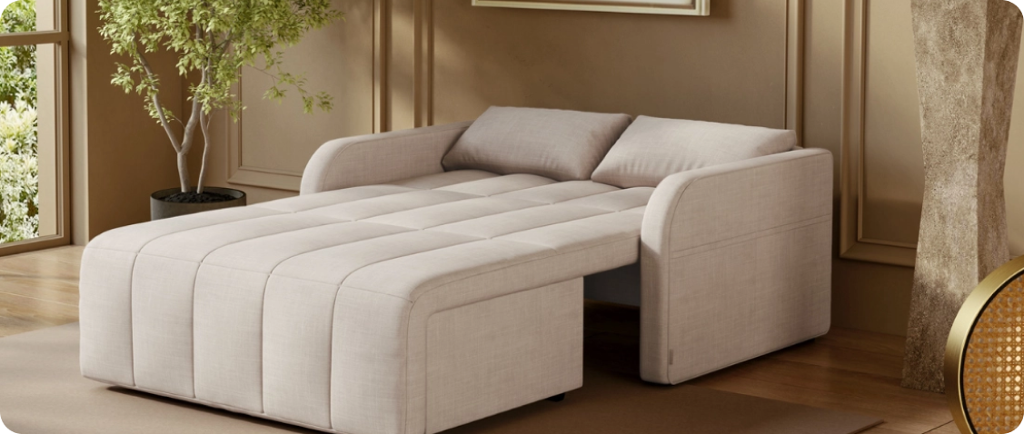 This is a 2-seater electric Power Sleeper sofa that smoothly reclines to a semi-reclining position using a remote control.