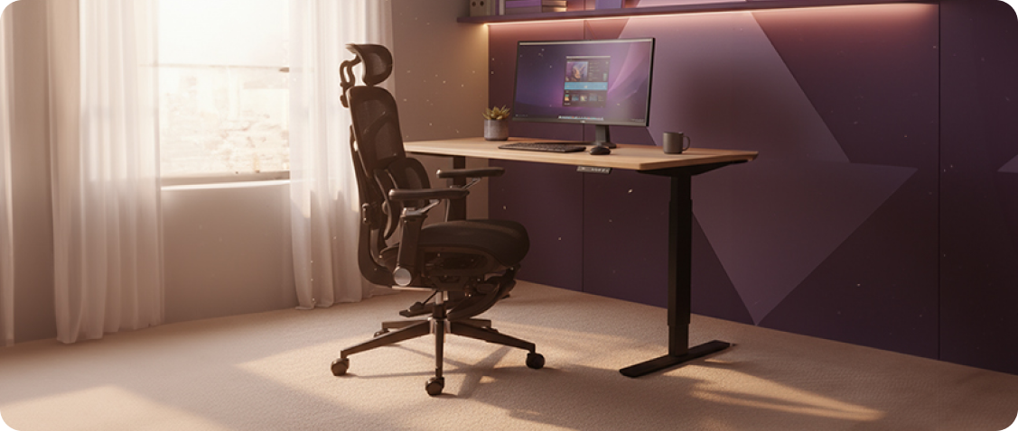 Ergonomic office chair with lumbar adjustment and 4D armrests in a modern home office