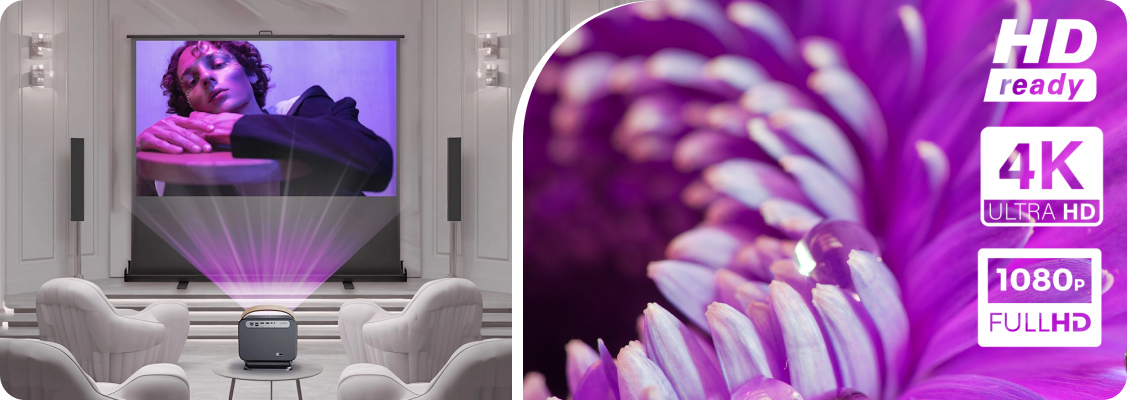 Business presentation on a Spacetronik ALR projection screen in a bright conference room