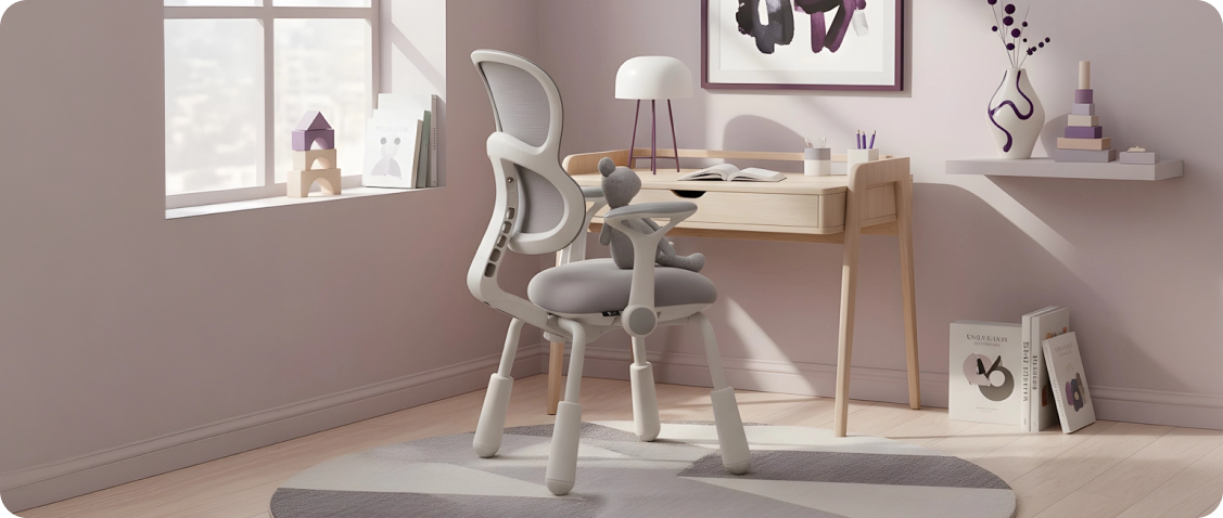 Ergonomic study station for a student with a Spacetronik XD adjustable swivel chair