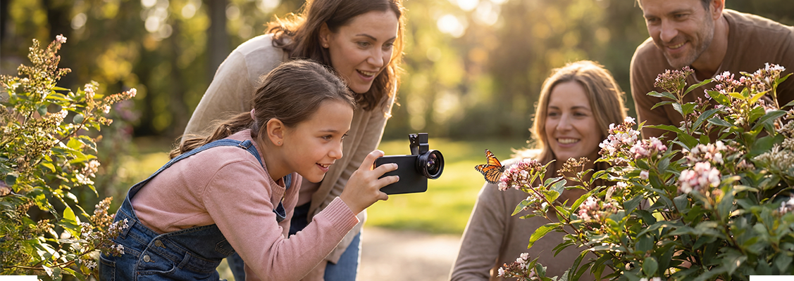 Zestawienie nowoczesnych i edukacyjnych prezentów na Pierwszą Komunię Świętą 2026. Fotografia ilustruje innowacyjne podejście do upominków dla dzieci, łączące rozwój pasji technologicznych, takich jak mobilna fotografia, z dbałością o zdrowie i ergonomię dzięki zaawansowanym akcesoriom komputerowym.