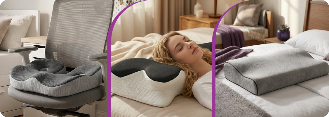 Spacetronik ergonomic footrest and lumbar cushion in a home office – improved ergonomics and work comfort at the desk