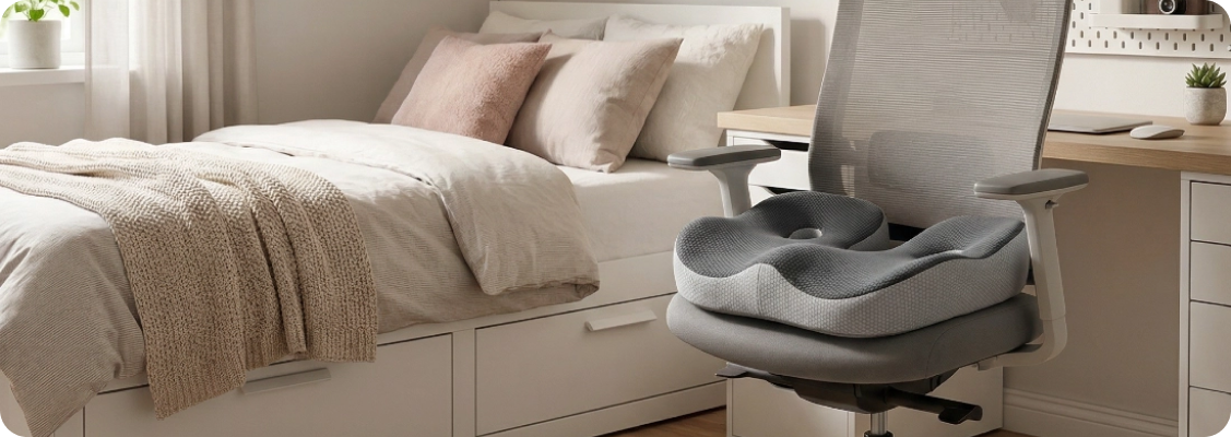 Ergonomic memory foam cushions – support for the lumbar section, seat, and neck during work