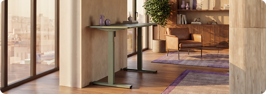 Green electrically adjustable ergonomic desk