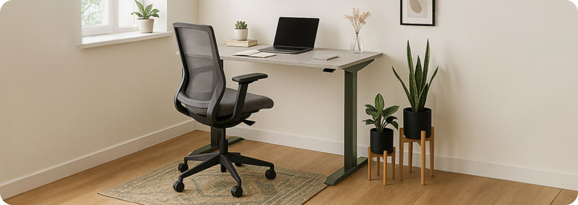Modern electric height-adjustable desk supporting health and productivity in remote work