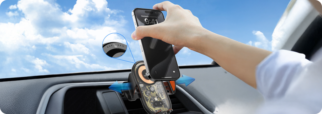 Automatic car holder with wireless charging 15W fast charging and stable mounting