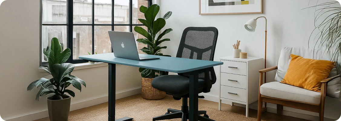Spacetronik desktop in an ergonomic work configuration