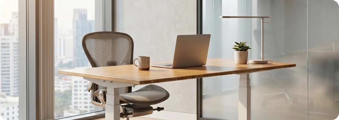 Complete ergonomic workstation with an adjustable desk