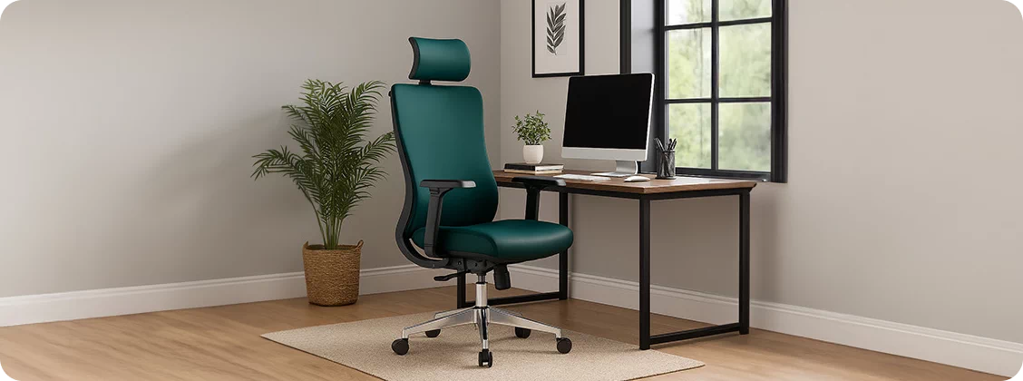 Zielony fotel ergonomiczny skórzany