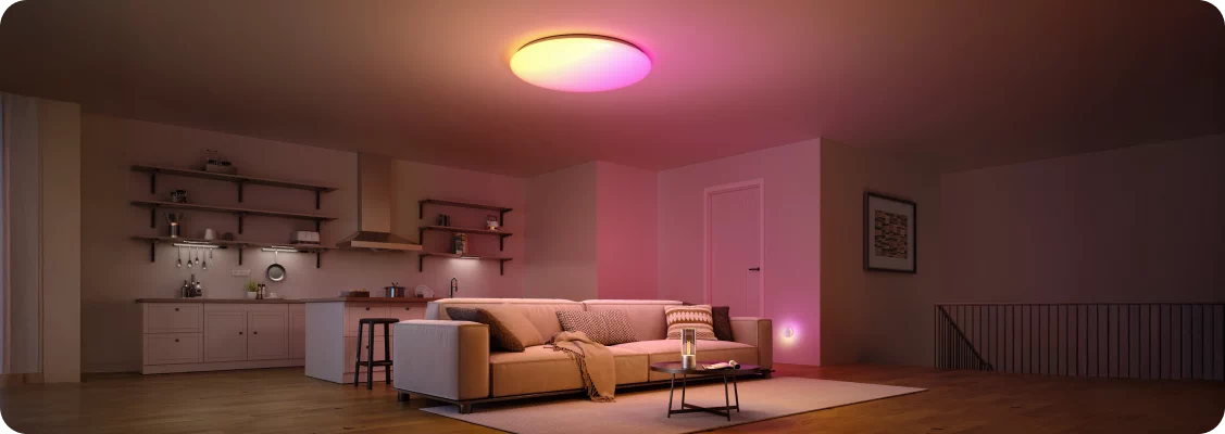 Kolorowe oświetlenie LED smarthome w salonie