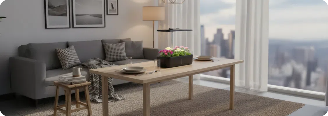 inteligentna doniczka z rośliną w nowoczesnym wnętrzu