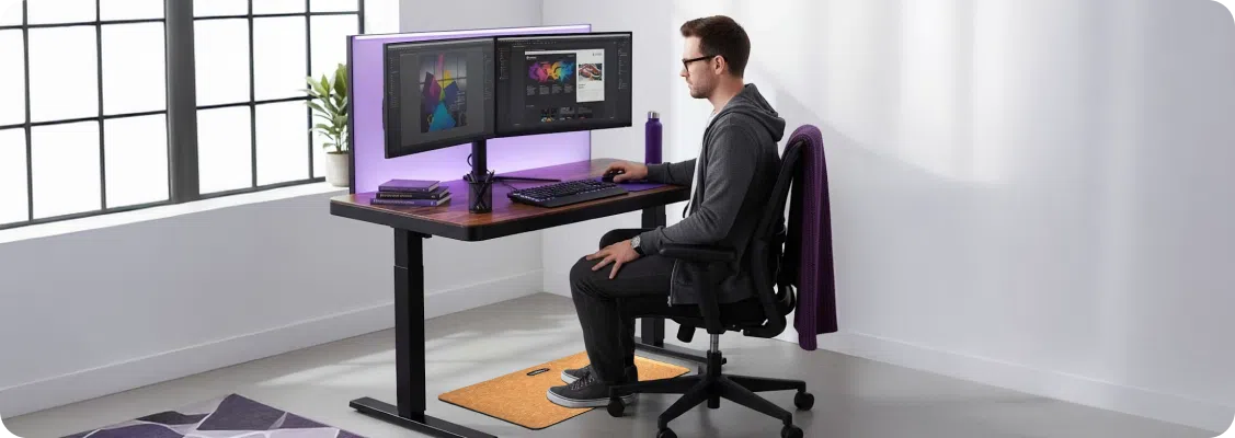 osoba pracujaca przy ergonomicznym stanowisku pracy