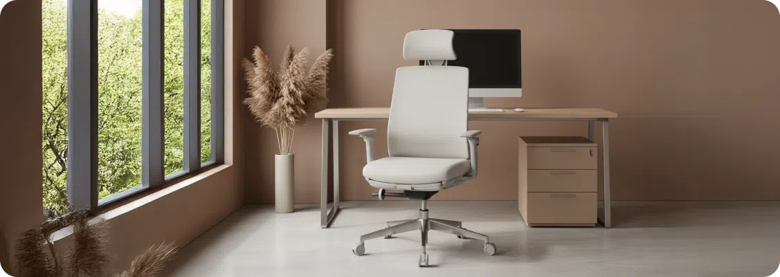 bialy fotel biurowy ergonomiczny