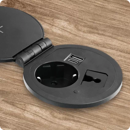 Gniazda meblowe zasilające wpuszczane w blat