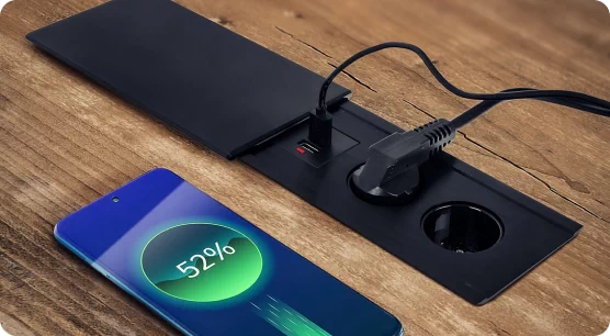 Gniazda meblowe zasilające wpuszczane w blat