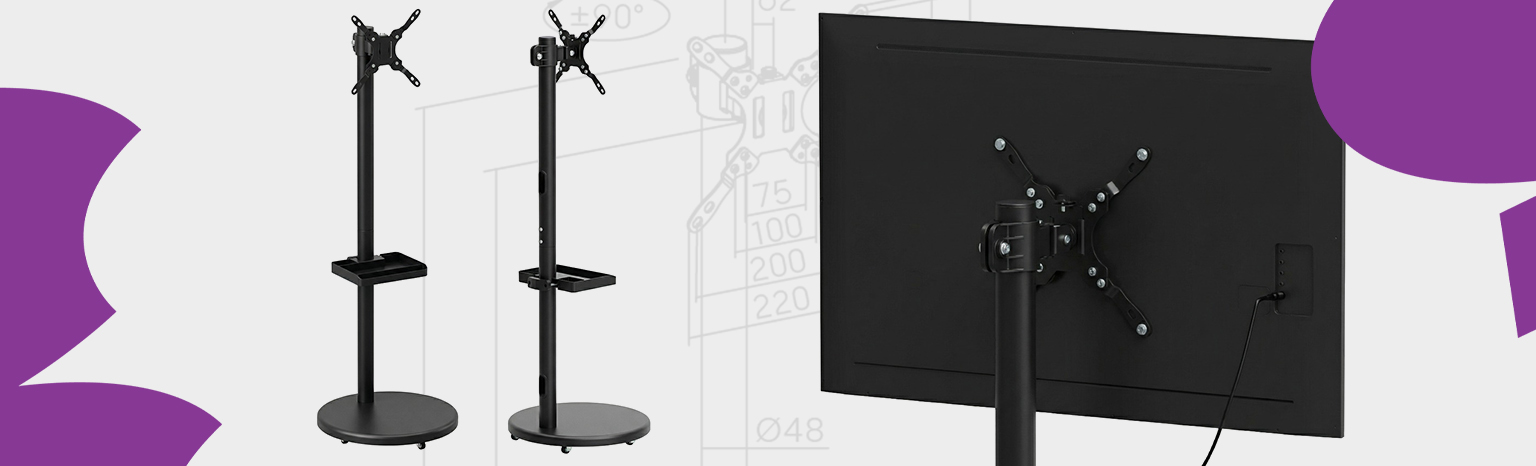 czarny mobilny stojak pod telewizor Spacetronik SPET06B w nowoczesnym wnętrzu