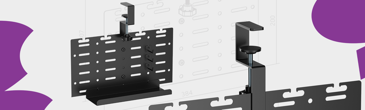 Czarny metalowy organizer kabli pod biurko Spacetronik SPK526B montowany na zacisk