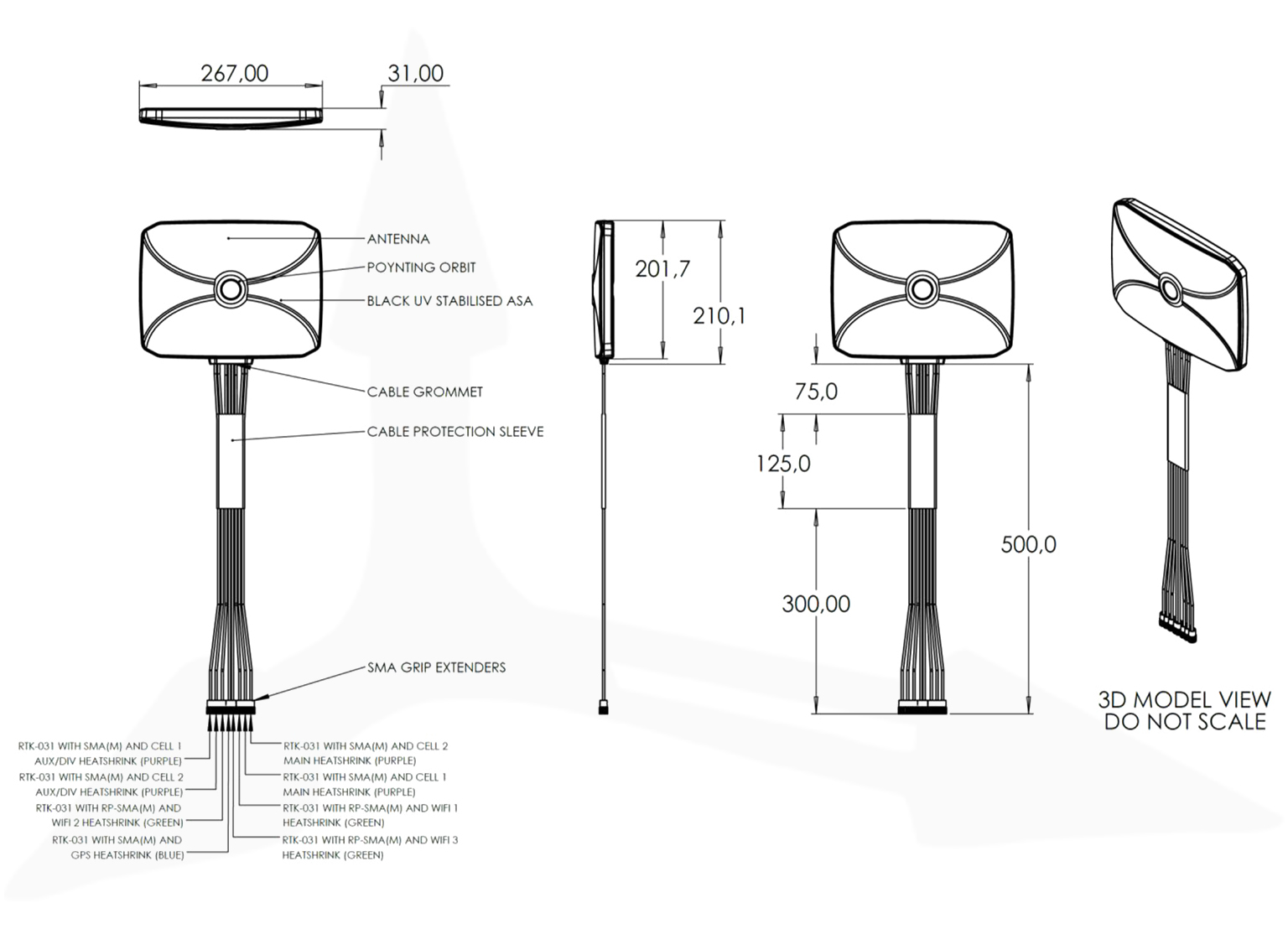 rysunek techniczny anteny panelowej Poynting PANL-431