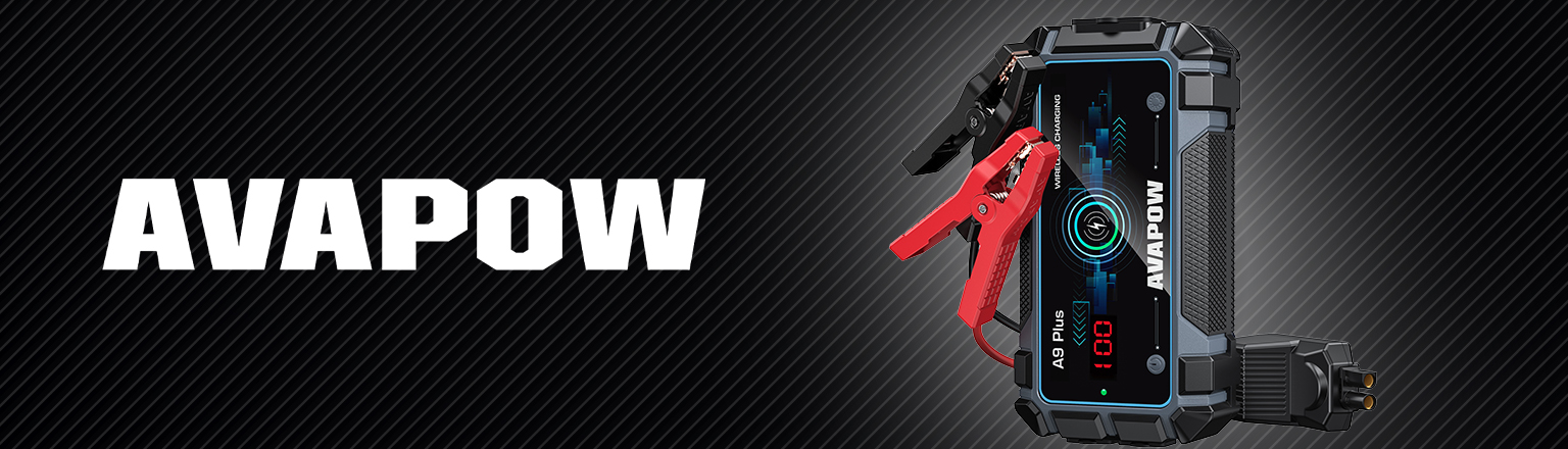 AVAPOW A9 Plus booster rozruchowy 12V 2000A z USB-C, QC3.0 i ładowaniem bezprzewodowym – jump starter do samochodów benzynowych 7L i diesla 4L