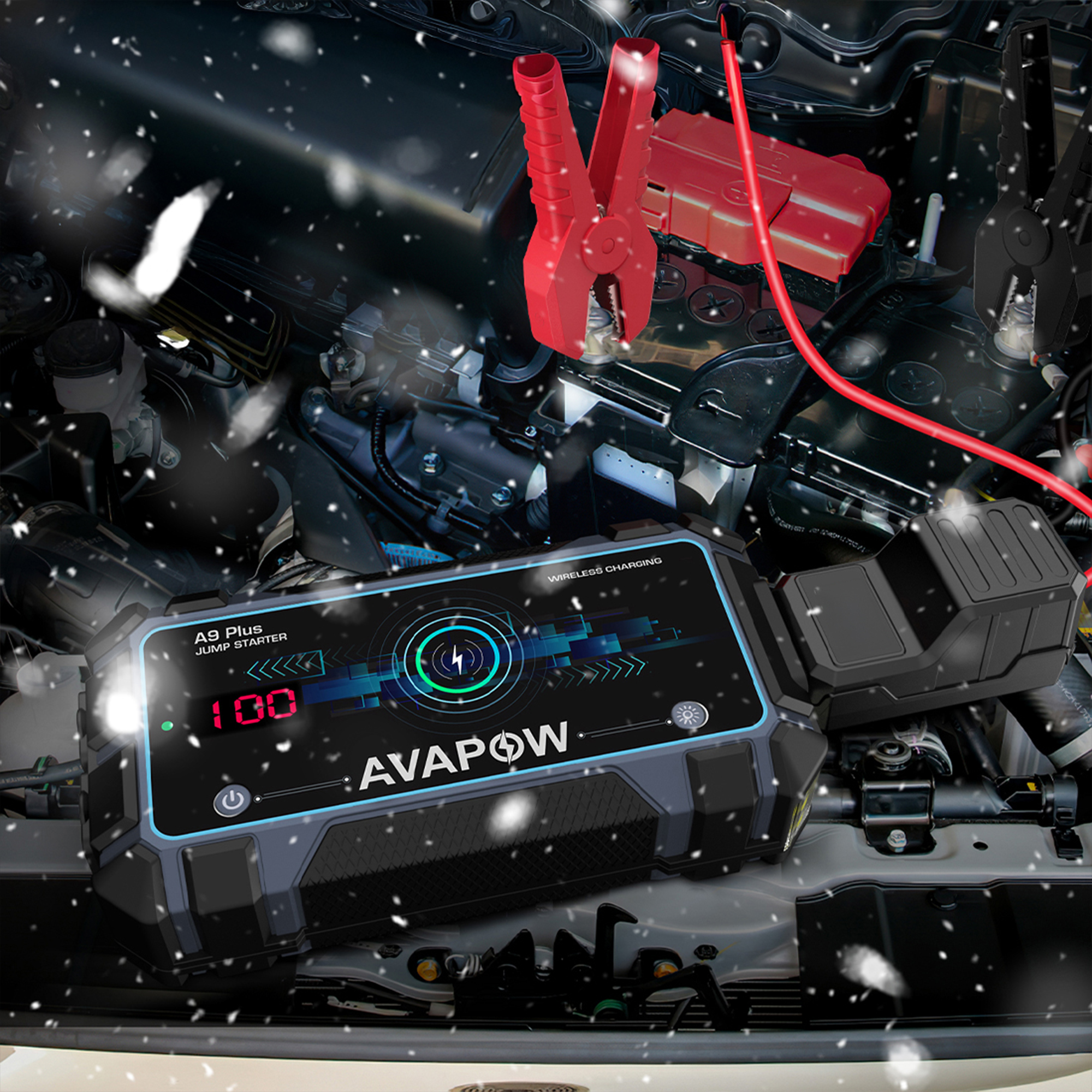AVAPOW A9 Plus IP65 wodoodporny i pyłoszczelny booster rozruchowy 12V 2000A 44,4Wh 12000mAh do silników benzynowych 7L i diesla 4L