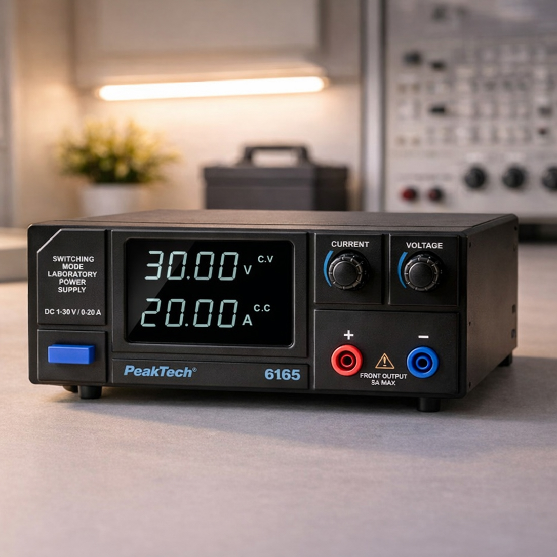 PeakTech P 6165 zasilacz laboratoryjny DC 30V 20A widok panelu przedniego
