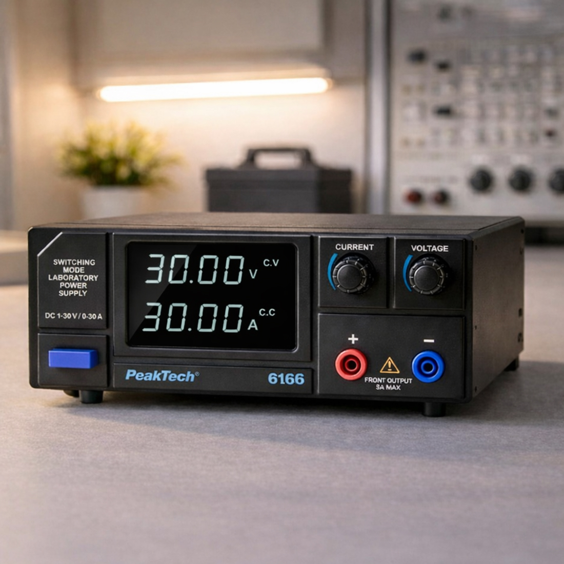 PeakTech P 6166 zasilacz laboratoryjny DC 30V 30A widok panelu przedniego