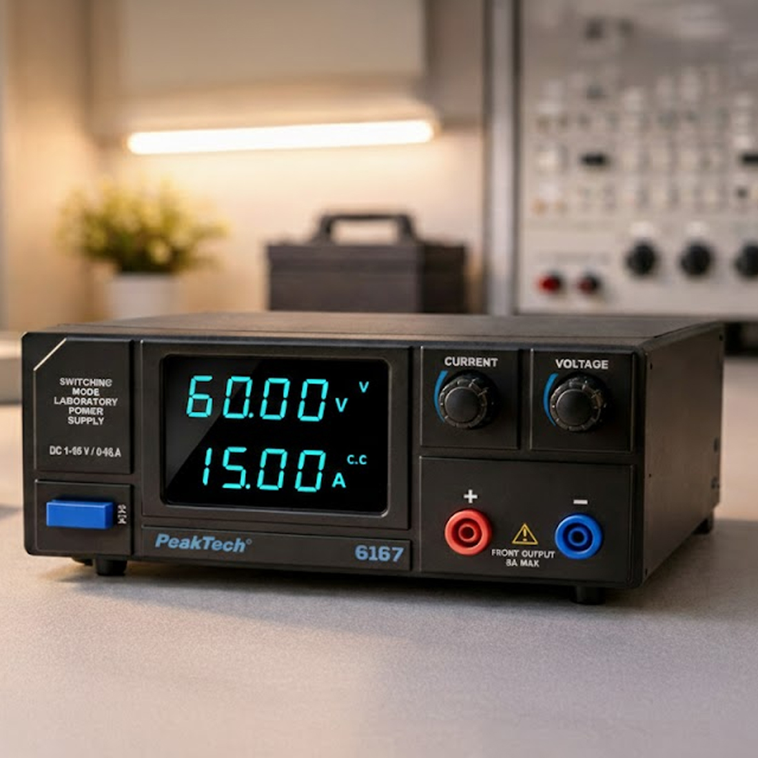 PeakTech P 6167 zasilacz laboratoryjny DC 60V 15A widok panelu przedniego