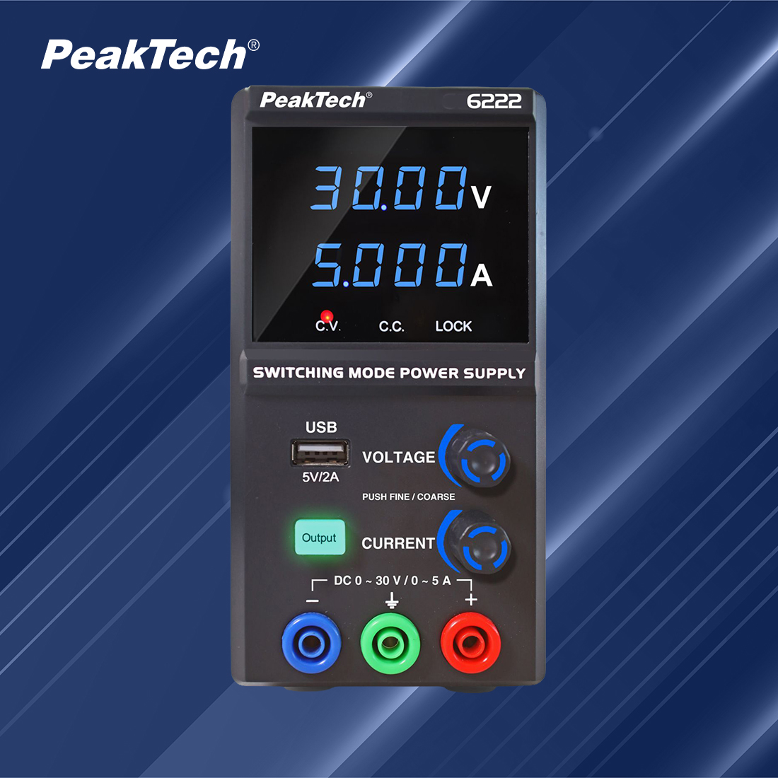 PeakTech 6222 zasilacz laboratoryjny DC 0-30V 5A panel przedni