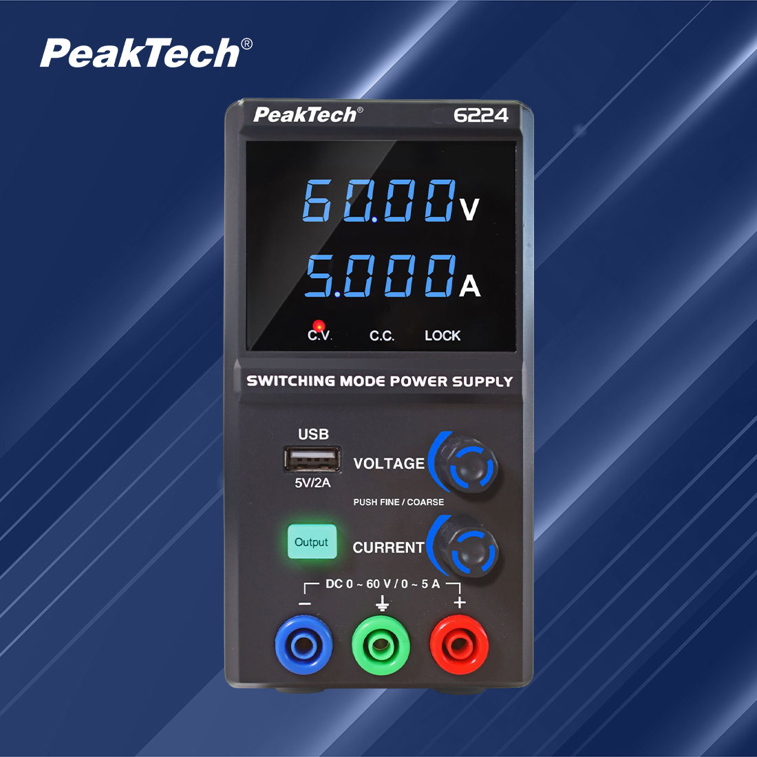 PeakTech 6224 zasilacz laboratoryjny DC 0-60V 5A panel przedni