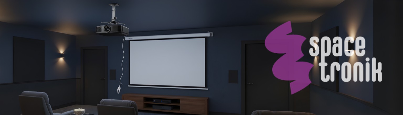 Zestaw: elektryczny ekran projekcyjny PVC EASY VIEW, uchwyt do projektora, bezprzewodowy transmiter HDMI i pilot do prezentacji