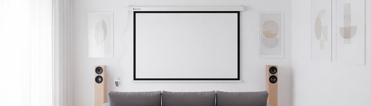 Zestaw projekcyjny do kina domowego i prezentacji: ekran, uchwyt, transmiter, pilot