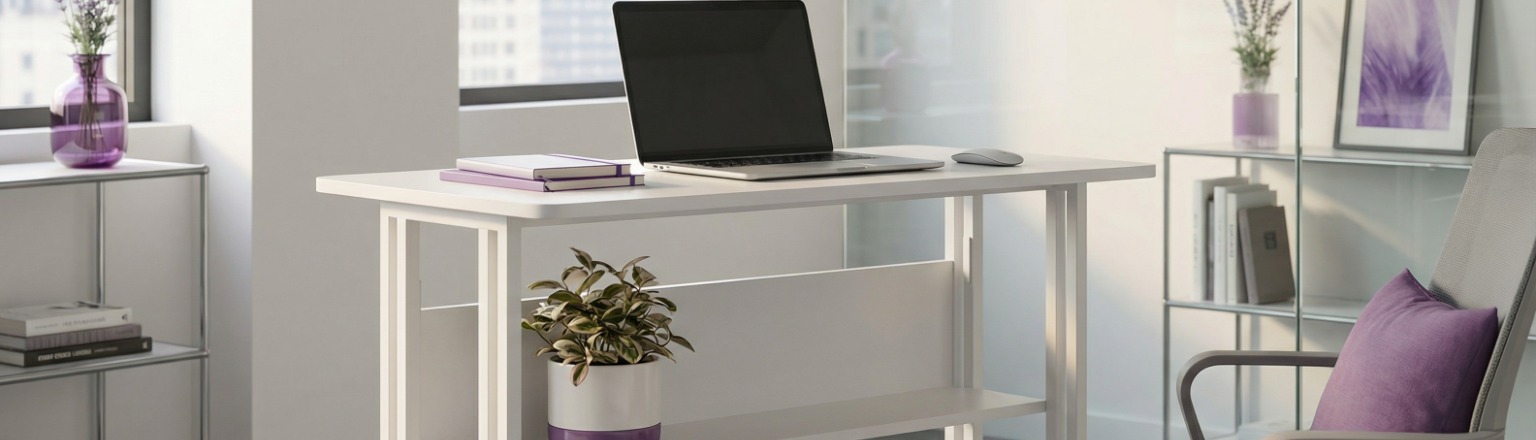 Weißer Klappschreibtisch auf Rollen für Remote-Arbeit und Home Office