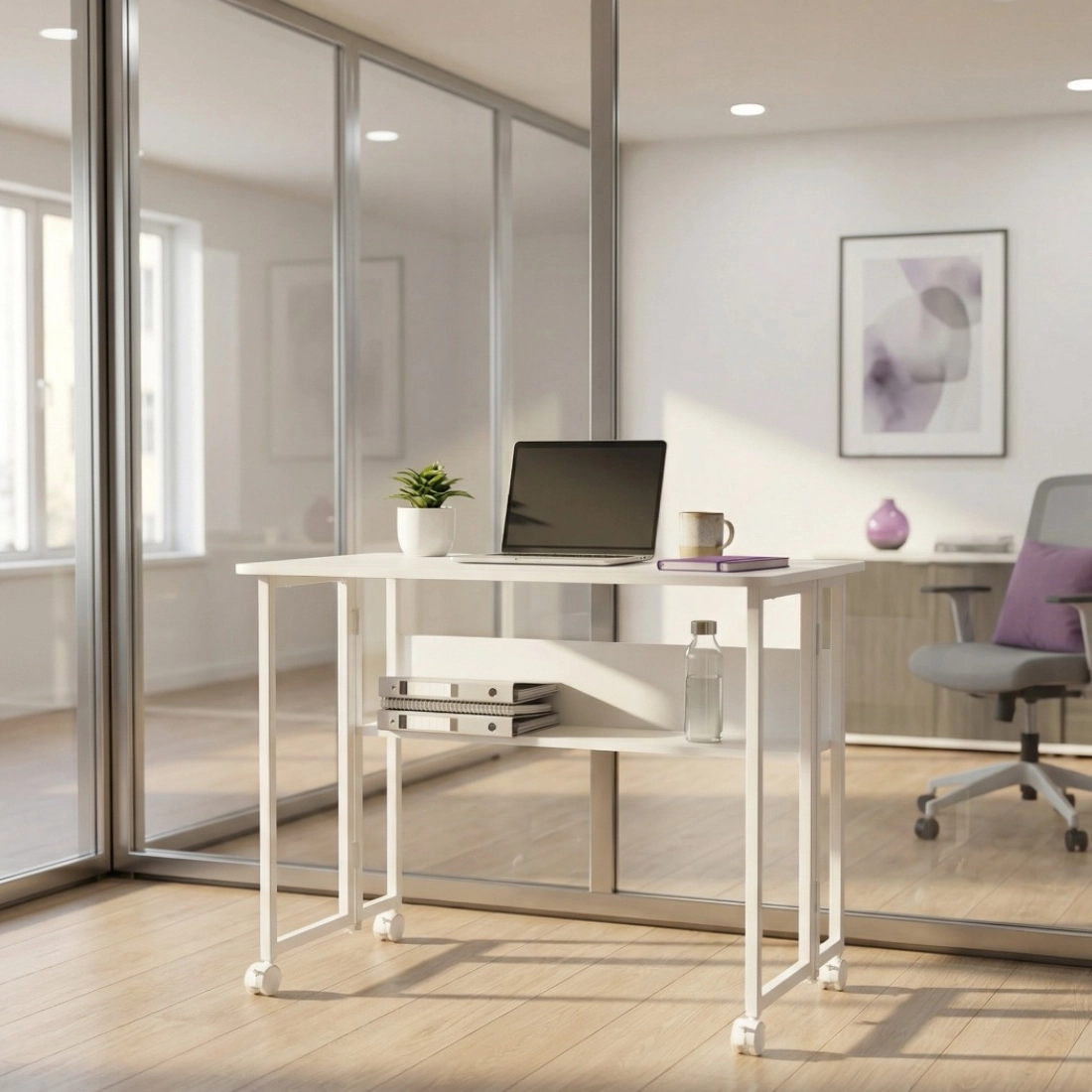 Stabiler weißer Klappschreibtisch Stahlkonstruktion Details