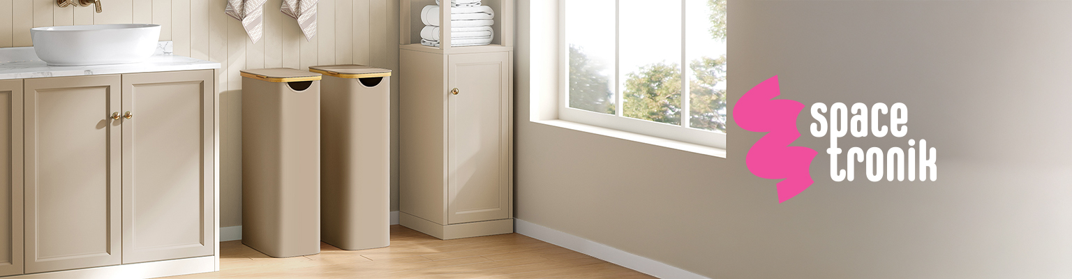 Składany kosz na pranie Spacetronik SFFL0011_V2 beżowy 65 litrów z pokrywą bambusową