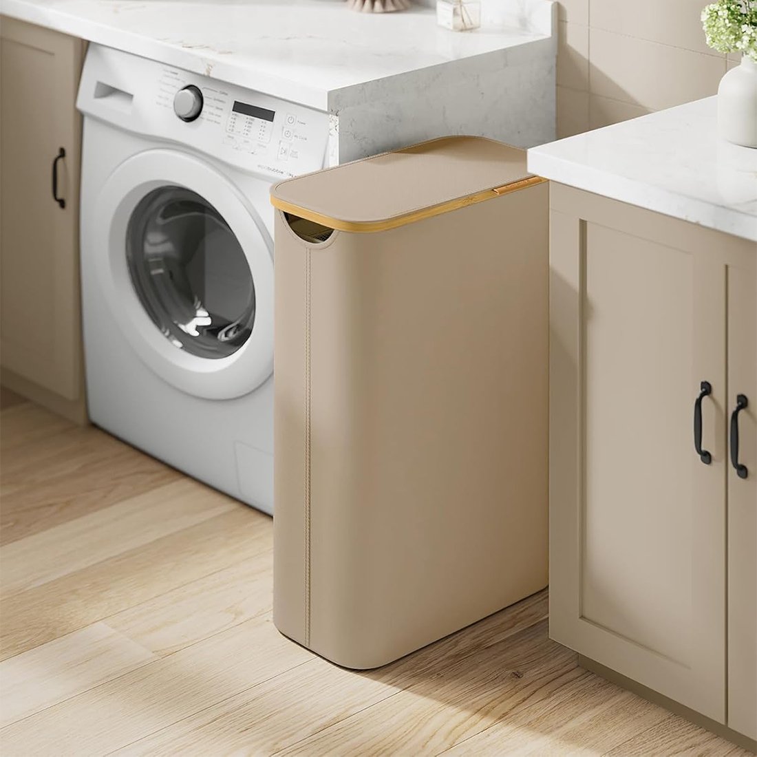 Kosz na pranie Spacetronik SFFL0011_V2 beżowy stabilna konstrukcja z bambusową ramką