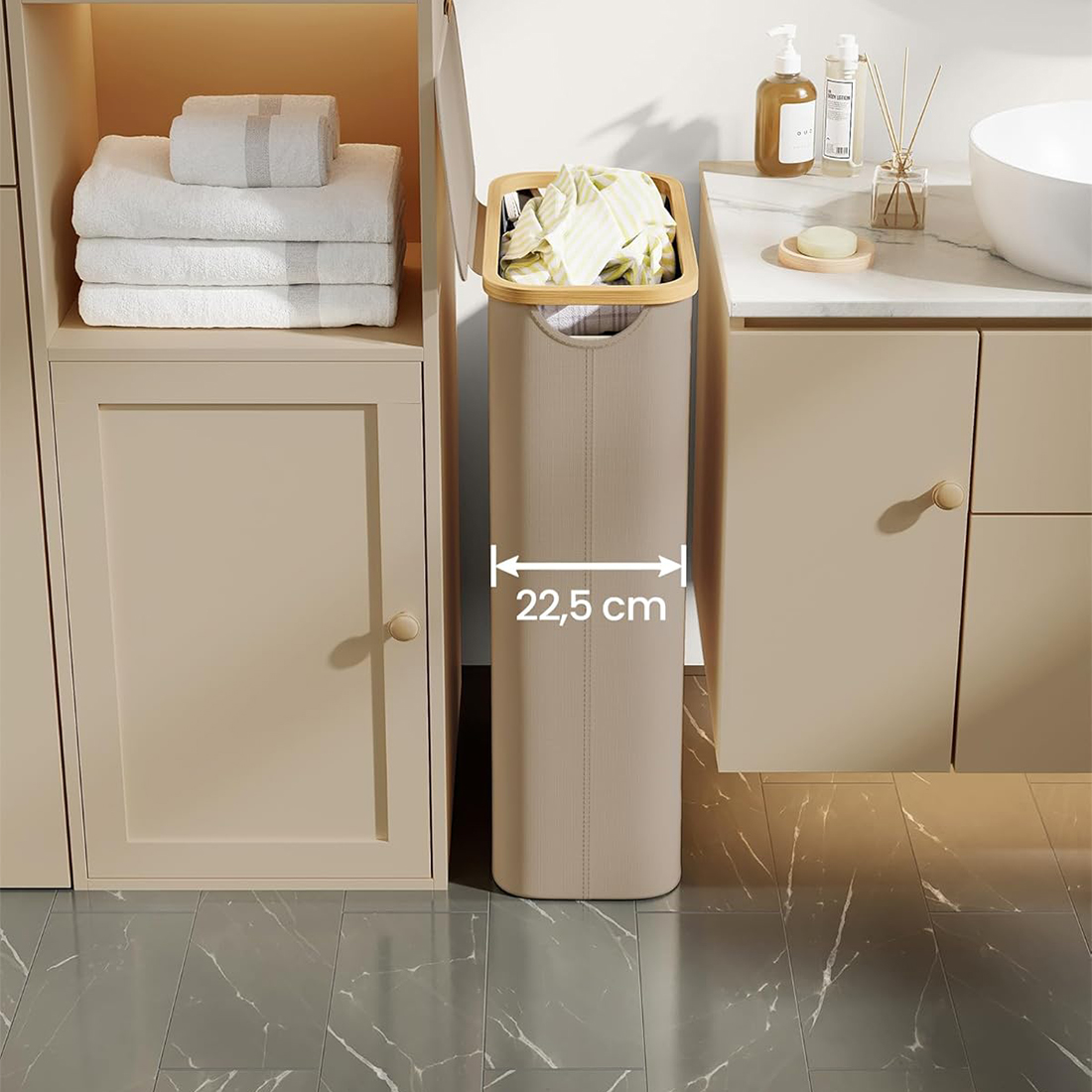 Pojemny kosz na pranie 65L Spacetronik SFFL0011_V2 beżowy do małej łazienki