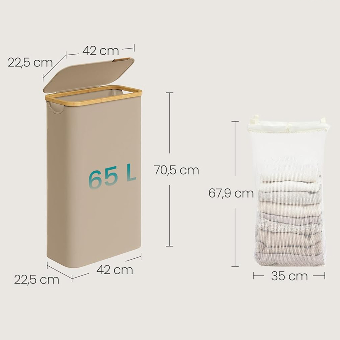 Wymiary kosza na pranie Spacetronik SFFL0011_V2 beżowy 42x22,5x70,5 cm