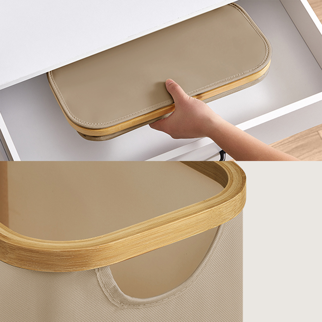 Składany kosz na pranie Spacetronik SFFL0011_V2 beżowy łatwy montaż