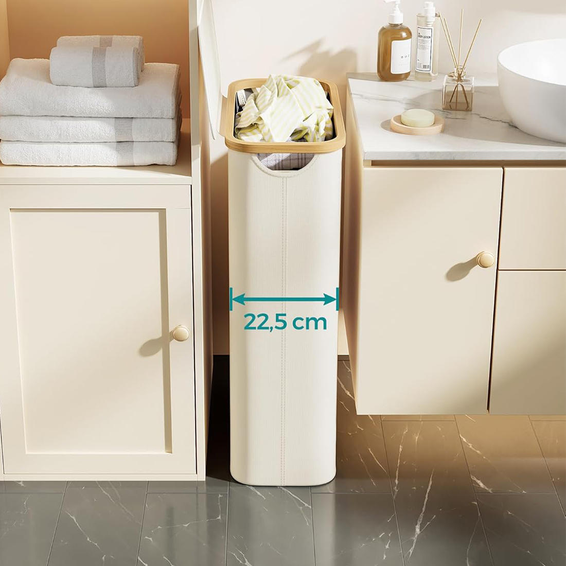 Pojemny kosz na pranie 65L Spacetronik SFFL0011_V3 biały kremowy do małej łazienki