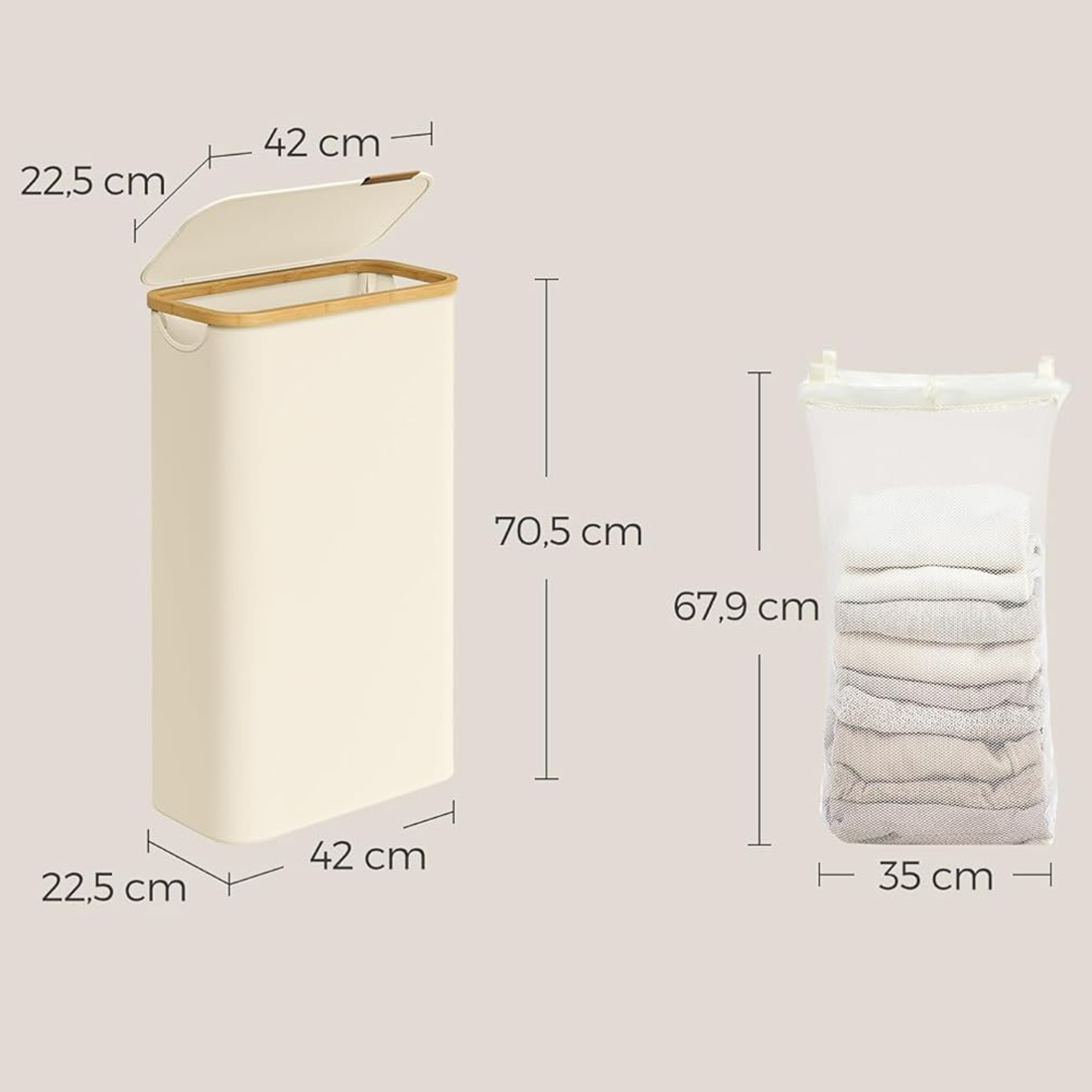 Wymiary kosza na pranie Spacetronik SFFL0011_V3 biały kremowy 42x22,5x70,5 cm